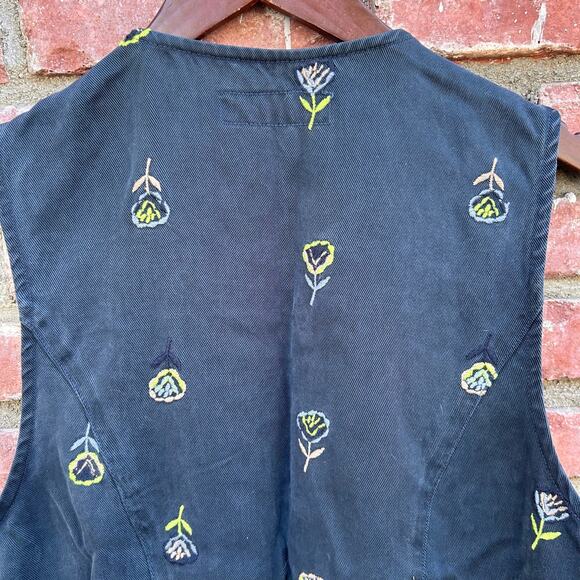 Action Wear Embroidered Flowers Tencel Vest Large Vintage USA - Picture 3 of 6